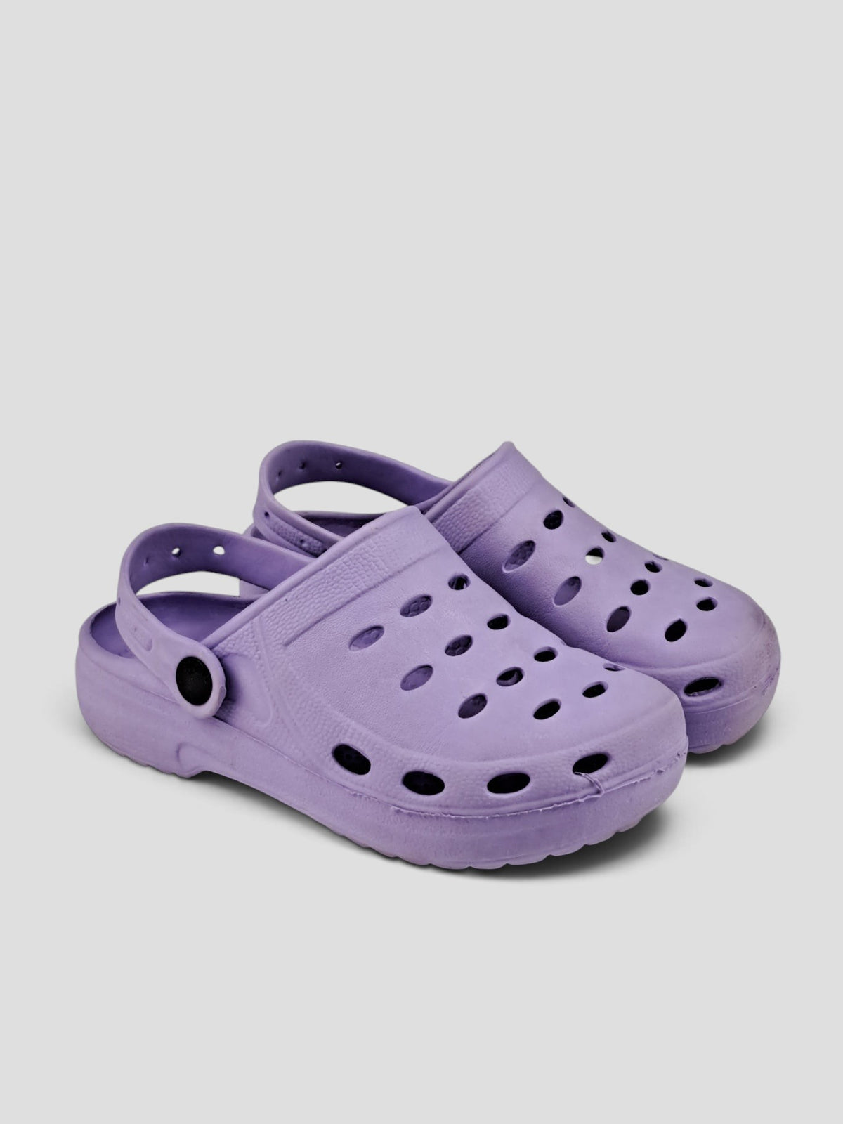 BaraBarnet light purple rubber clogs for children with a removable heel strap and ventilation holes.