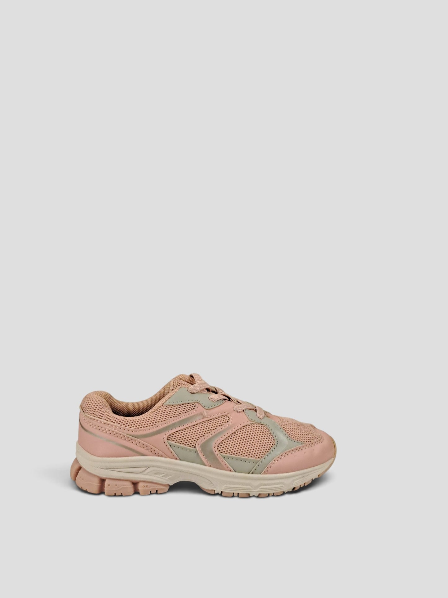 BaraBarnet REVOLUTION pink and grey mesh sneakers with a chunky white sole and lace-up closure